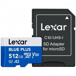 Lexar microSDHC Blue Plus UHS-I with SD adapter, up to 170MB/s read  C10/A2/U3 (V30) 512GB