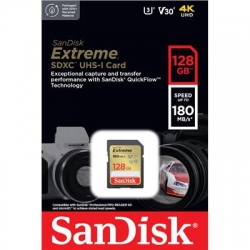 KARTA SANDISK EXTREME SDXC 128 GB 180/90 MB/s C10 V30 UHS-I U3-2486910