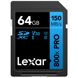 Lexar SDXC 800x Pro UHS-I cards, C10 (V30) U3, R150, 64GB