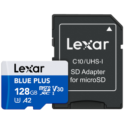 Lexar microSDHC Blue Plus UHS-I with SD adapter, up to 100MB/s read  C10/A2/U3 (V30) 128GB