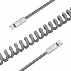 Kabel Newell USB-C - USB-C 100 W, 1,5 m, silikonowy, spiralny, szary